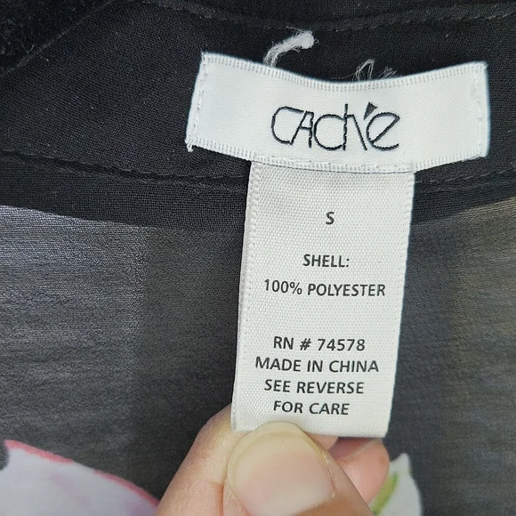 Cache Vintage Black Sheer Blouse with Pink Floral Design - Picture 4 of 5